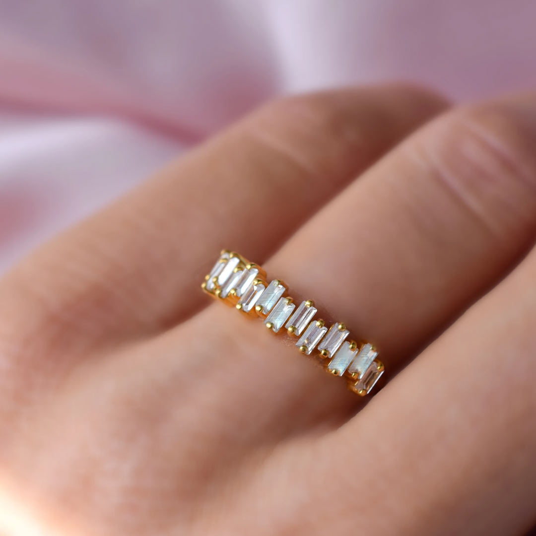 Rainbow Moonstone Bridge Ring