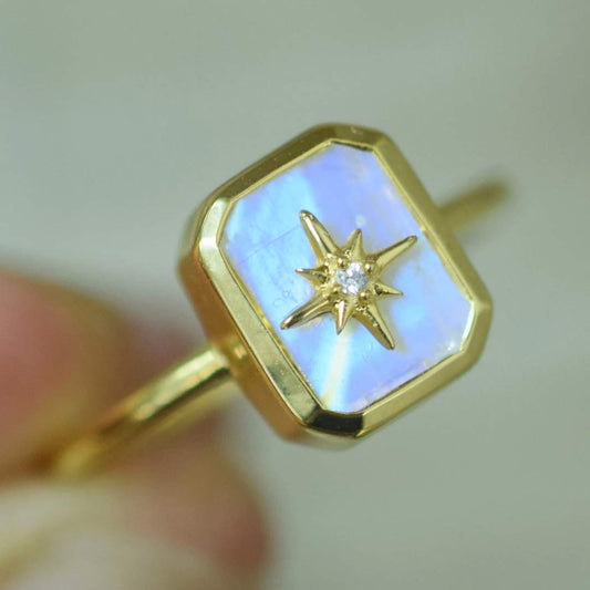 Rainbow Moonstone & Diamond Wish Upon A Star Ring