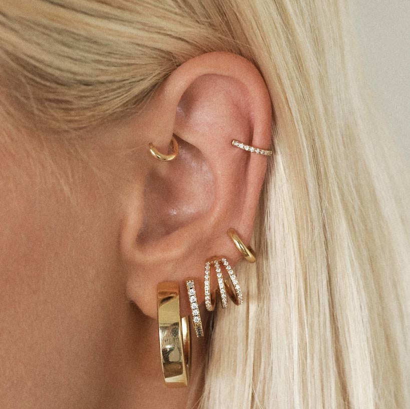 Gold Pave Baby Bastille Hoops