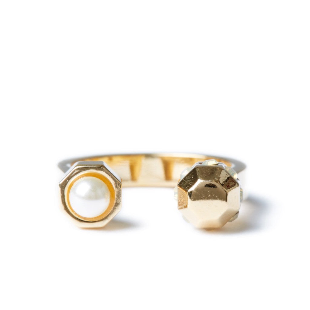 Pearl and Swarovski Crystal Open Ring