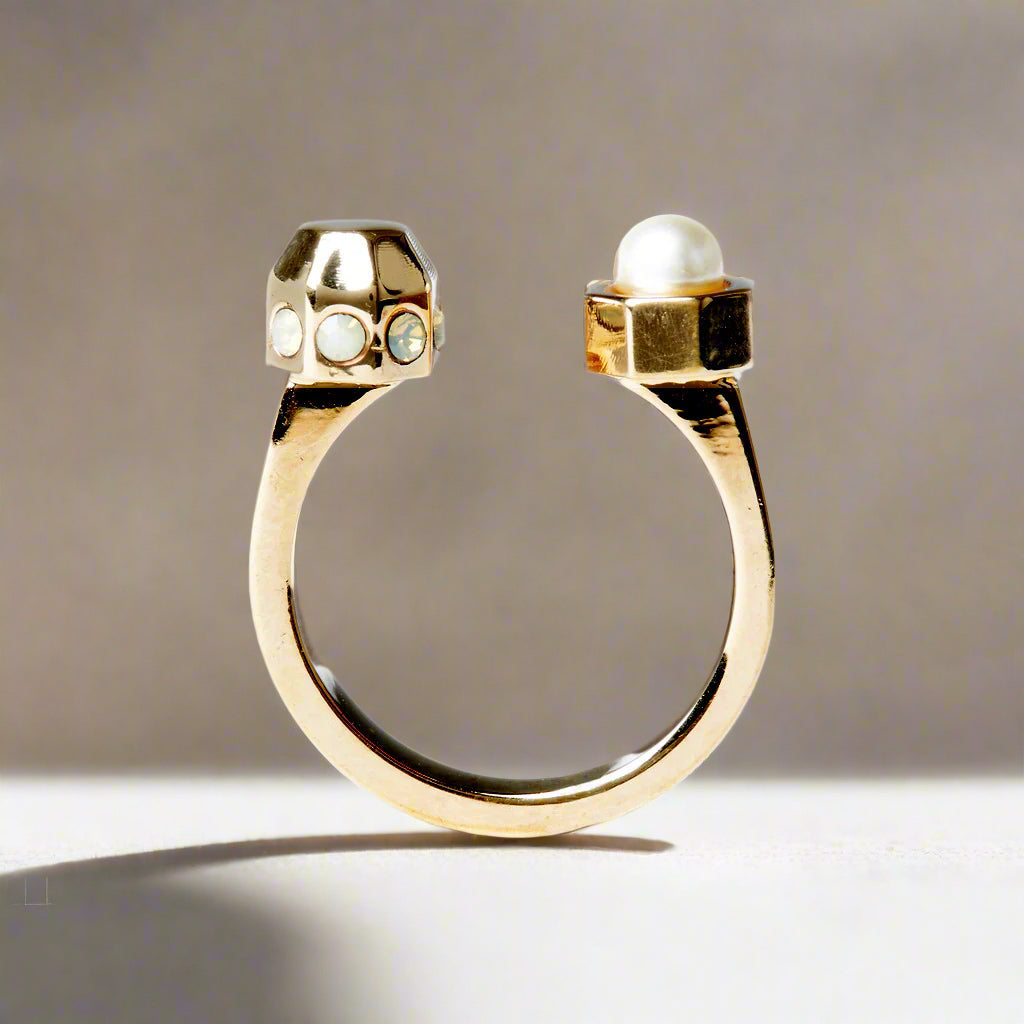 Pearl and Swarovski Crystal Open Ring