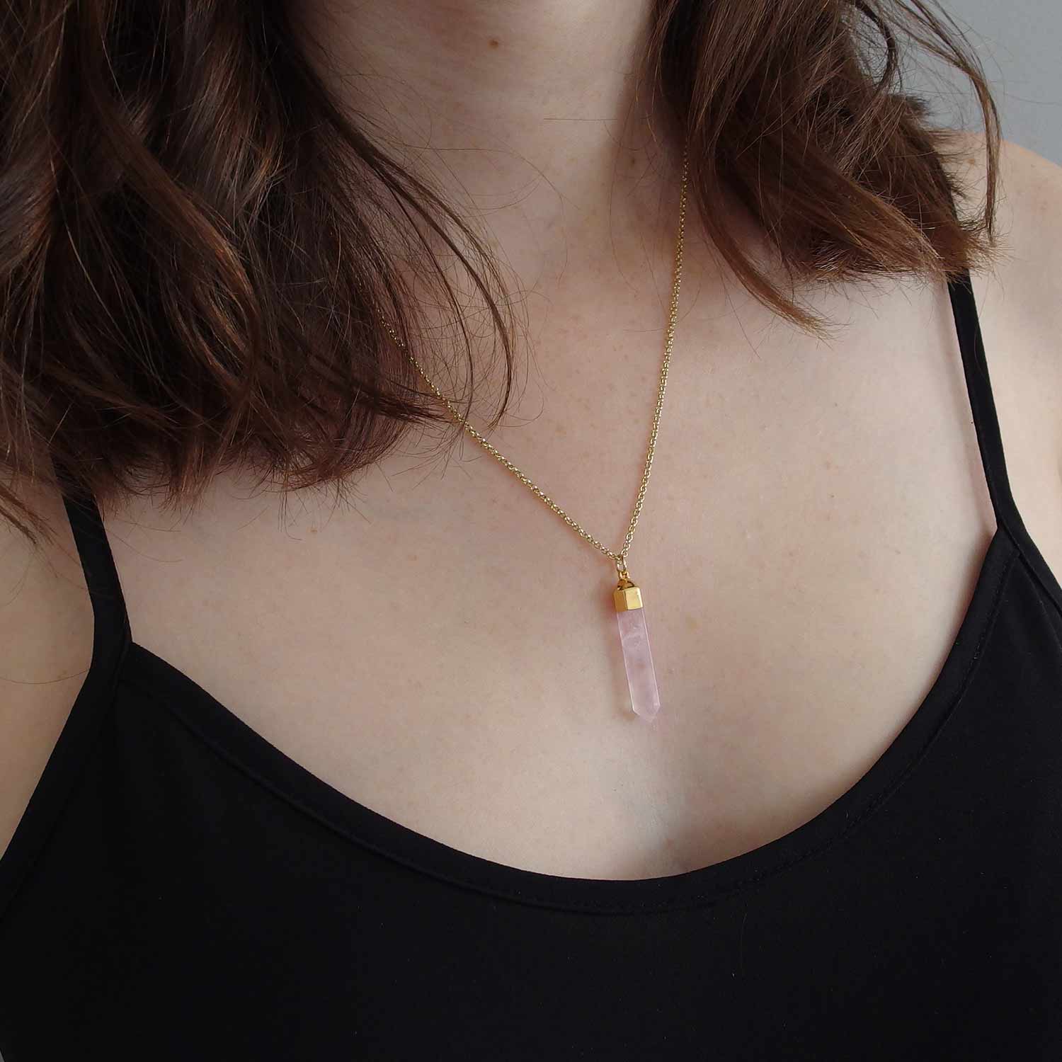 2023 Crystal Stone Holder Necklace - Free (Crystal) Gift Included, Rose Quartz / Gold