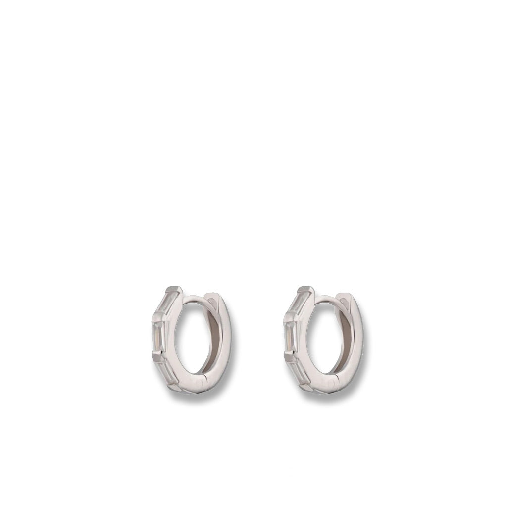 Silver Baguette Huggie Earrings