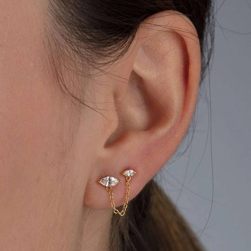 Droplet Double Stud Earring with Chain