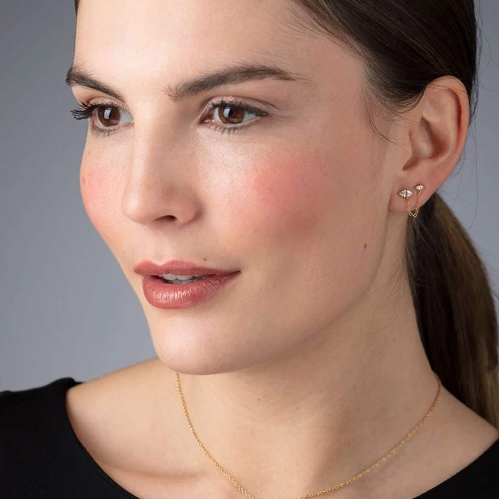 Droplet Double Stud Earring with Chain