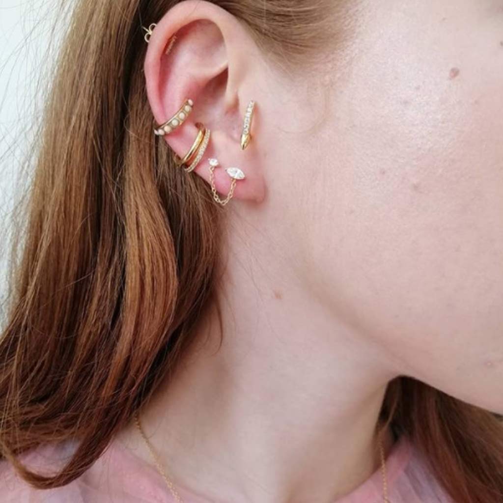 Droplet Double Stud Earring with Chain