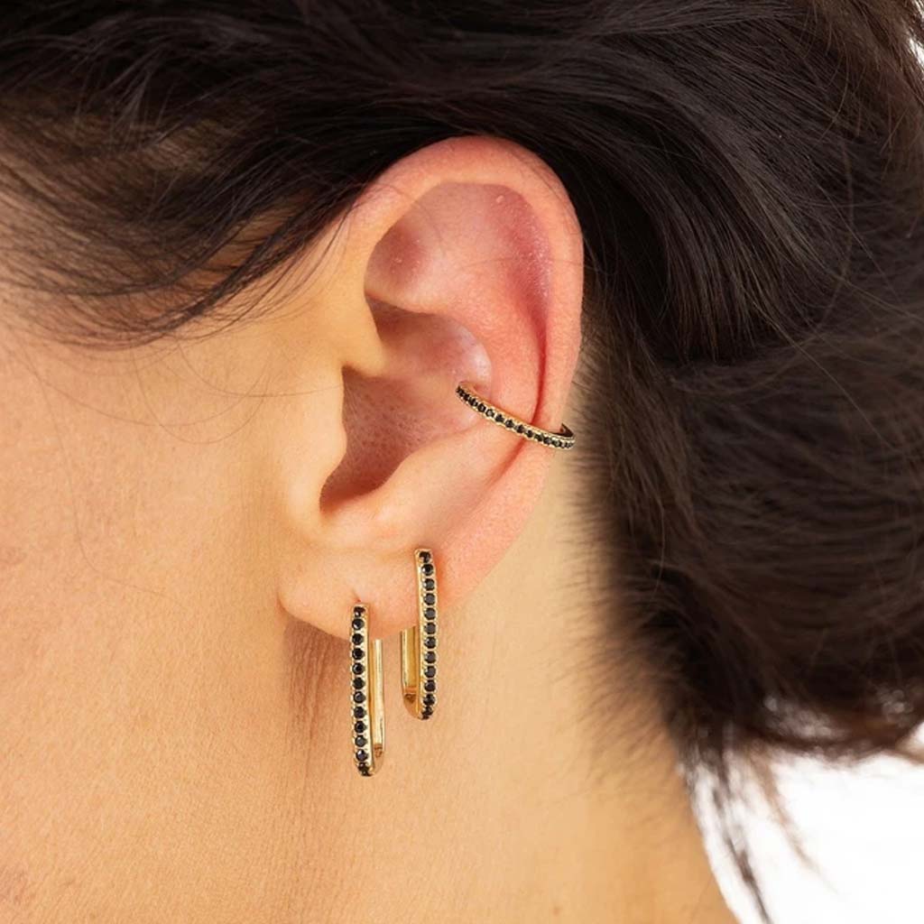 Black Stone Gold Ear Cuff