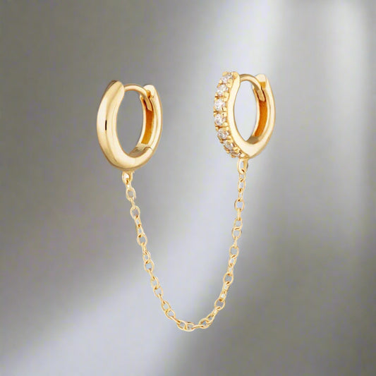 Gold Chain Linked Mismatched Huggie Hoop Earring