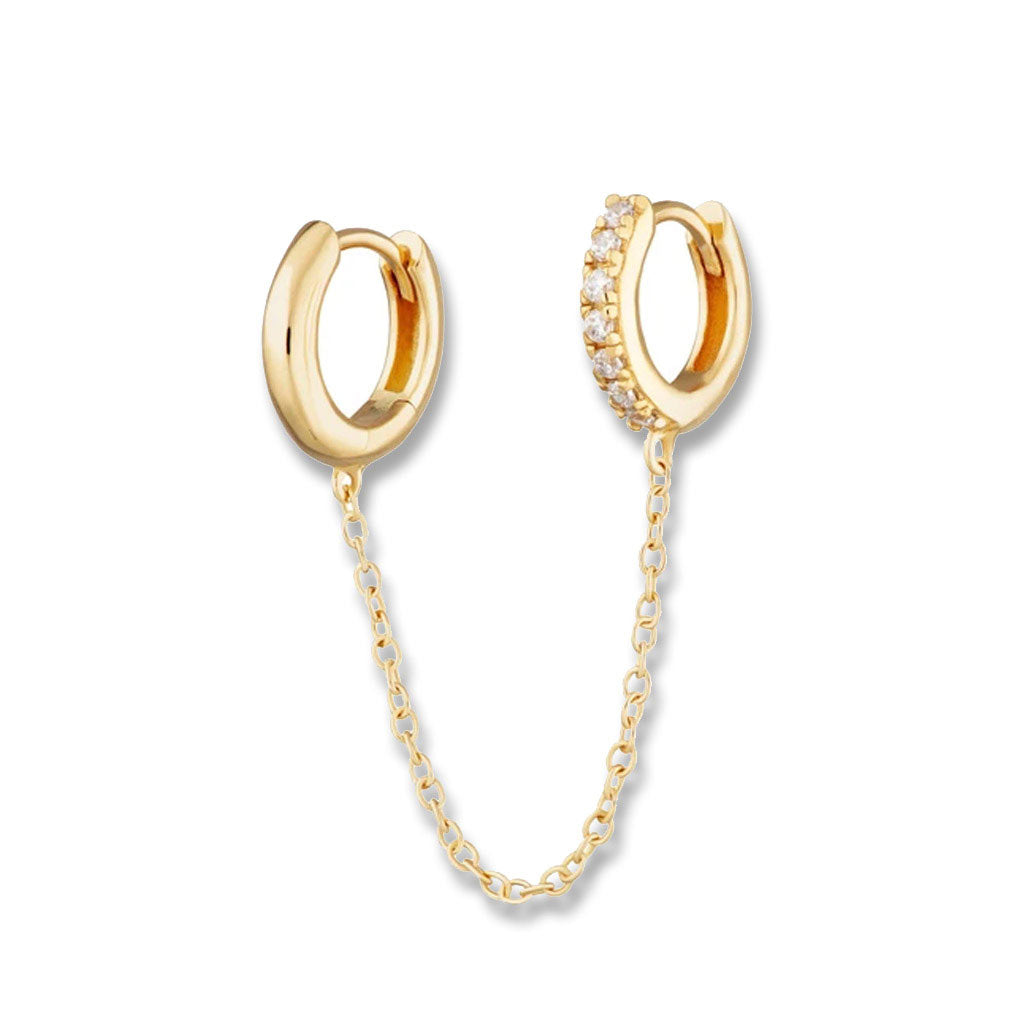Gold Chain Linked Mismatched Huggie Hoop Earring