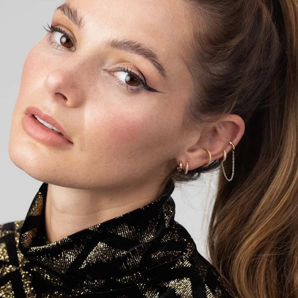 Gold Chain Linked Mismatched Huggie Hoop Earring