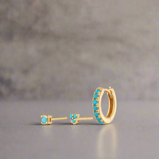Gold & Turquoise Trinity Earring Set