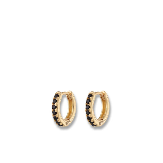 Gold Huggie Hoop Earrings With Black Stones
