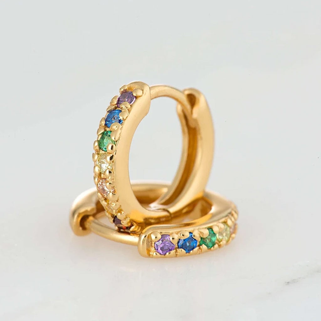 Huggie Hoop Earrings with Rainbow Stones