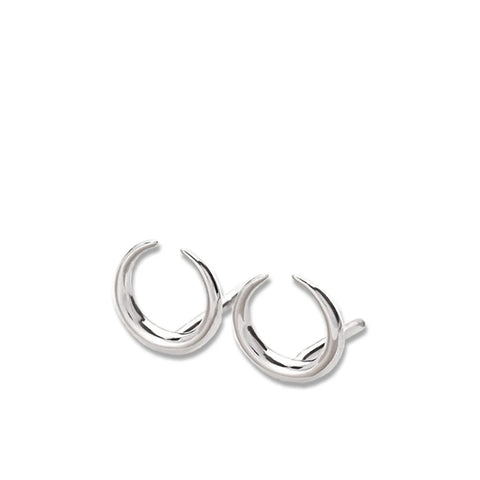 Silver Huggie Hoop Earrings With Black Stones