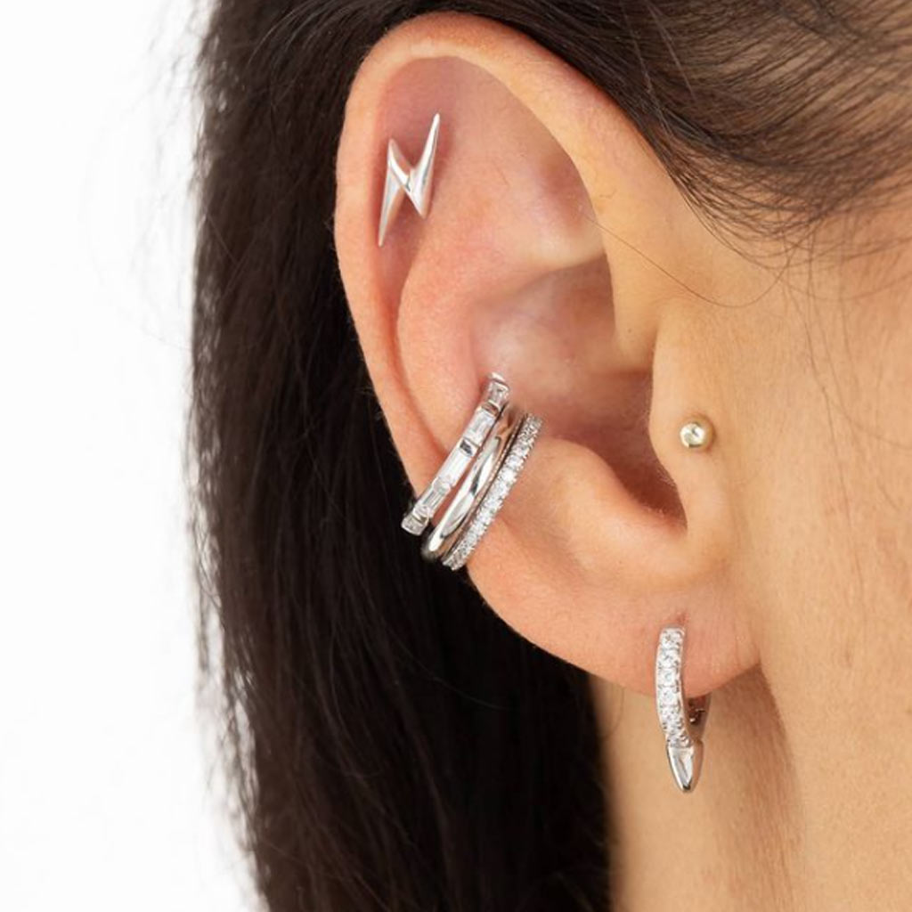 Silver Sparkling Baguette Ear Cuff