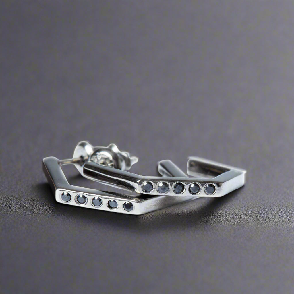 Crystallized Hexagon Hoops in Black Rhodium