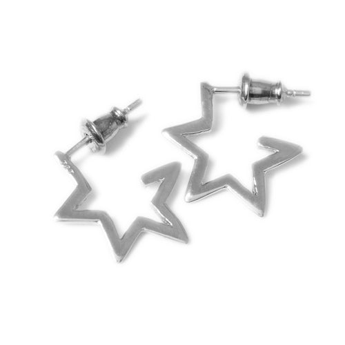 Silver Star Hoop Earrings